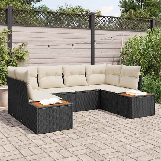 Set Divano da Giardino 6 pcs Nero e Crema Polyrattan