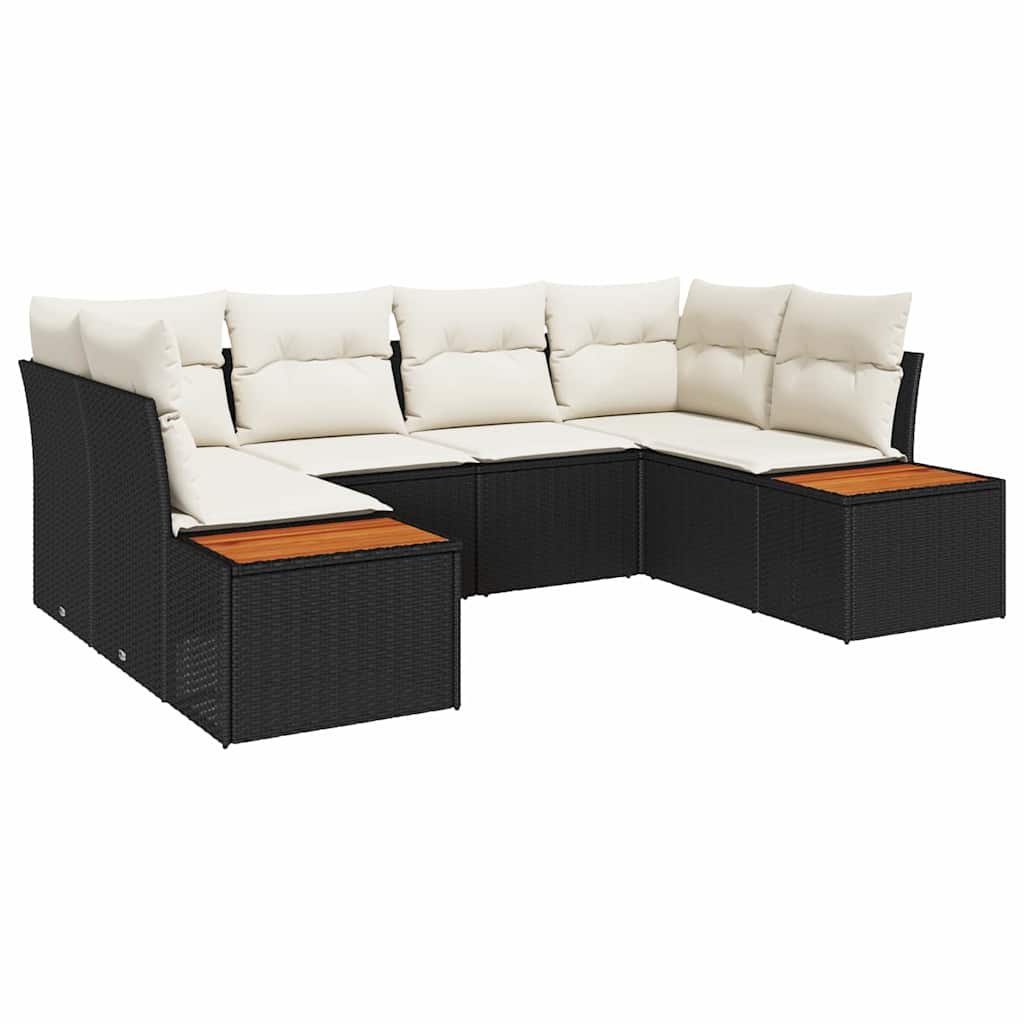 Set Divano da Giardino 6 pz 6-Numero di posti Nero e Crema