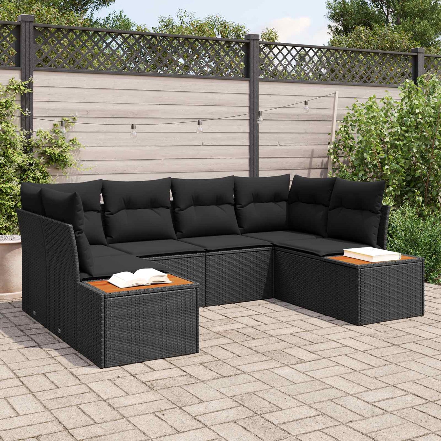 Set Divano da Giardino 6 pz 6-Numero di posti Nero Polyrattan