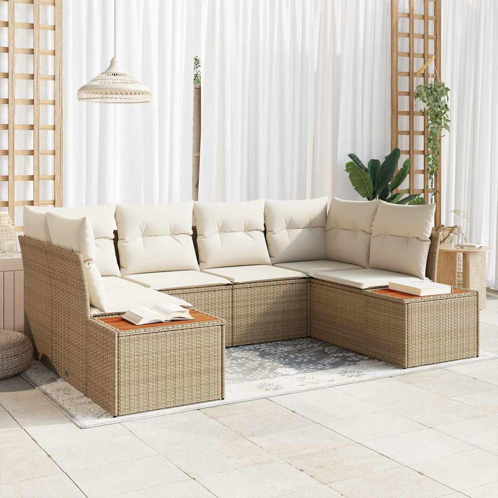 Set Divano da Giardino 6 pcs Beige e Crema Polyrattan | homemem39
