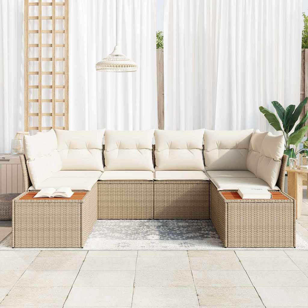 Set Divano da Giardino 6 pcs Beige e Crema Polyrattan | homemem39