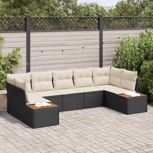 Set Divano da Giardino 7 pcs Nero e Crema Polyrattan