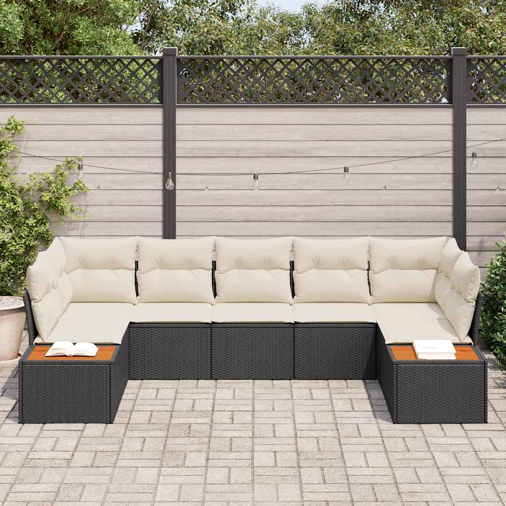 Set Divano da Giardino 7 pcs Nero e Crema Polyrattan | homemem39