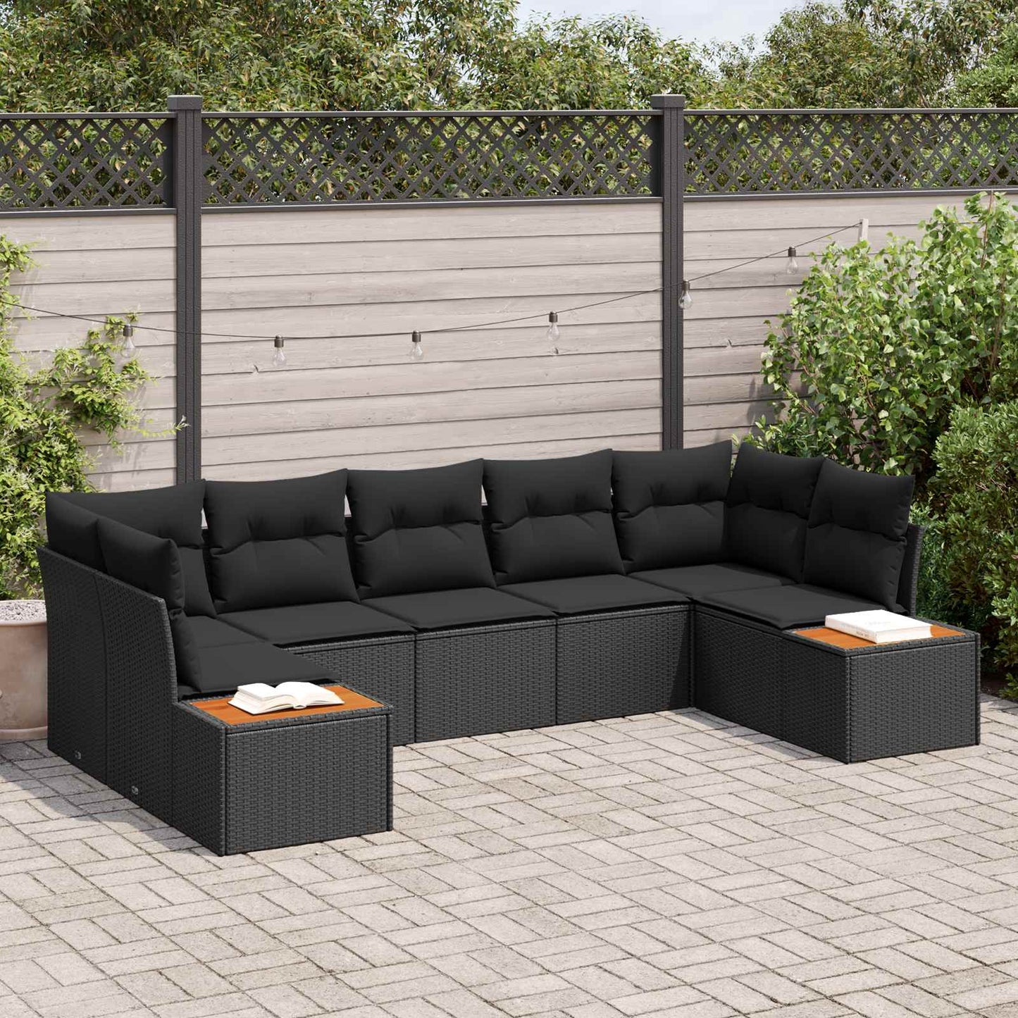 Set Divano da Giardino 7 pz 7-Numero di posti Nero Polyrattan