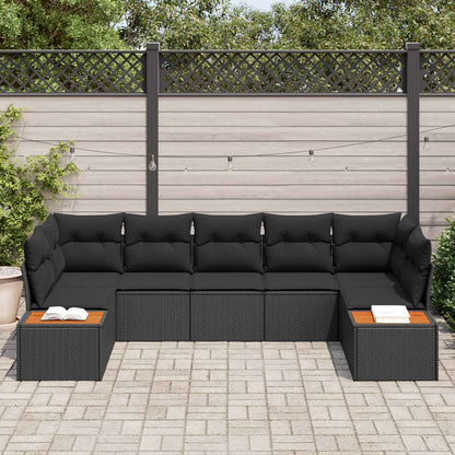 Set Divano da Giardino 7 pz 7-Numero di posti Nero Polyrattan
