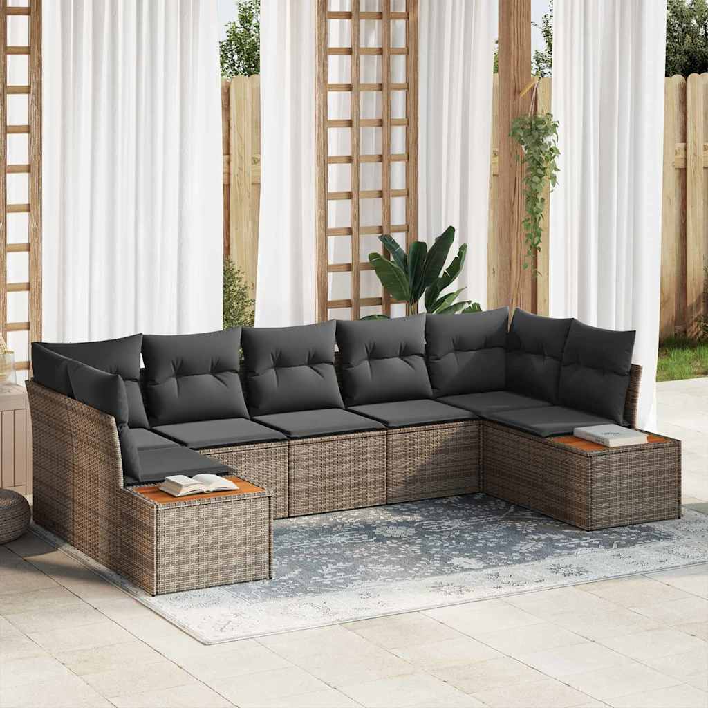 Set Divano da Giardino 7 pz 7-Numero di posti Grigio Polyrattan