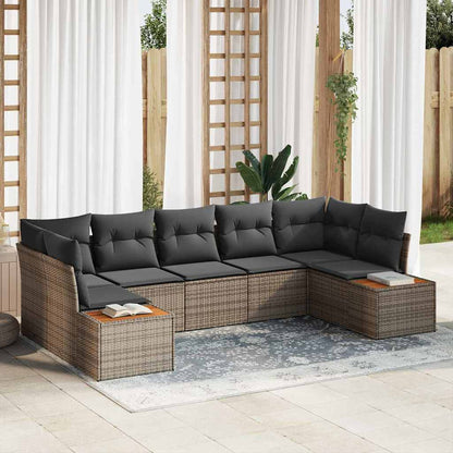 Set Divano da Giardino 7 pz 7-Numero di posti Grigio Polyrattan