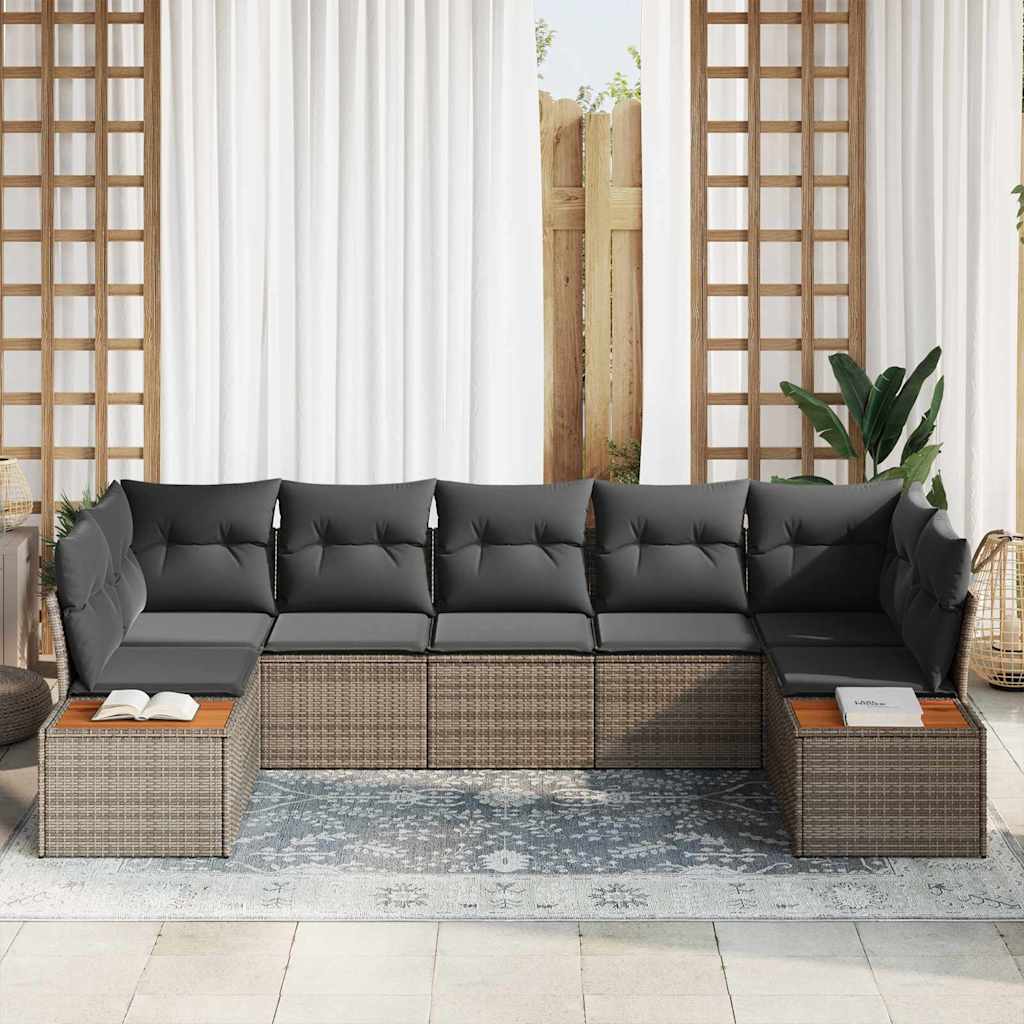 Set Divano da Giardino 7 pz 7-Numero di posti Grigio Polyrattan