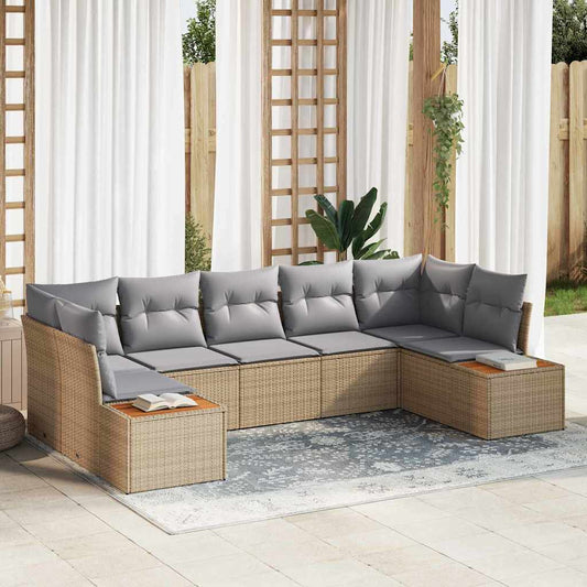 Set Divano da Giardino 7 pcs Beige e Grigio Chiaro Polyrattan