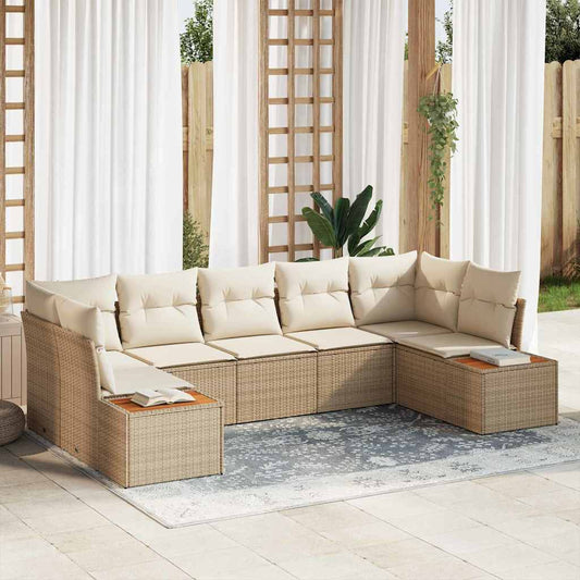 Set Divano da Giardino 7 pcs Beige e Crema Polyrattan