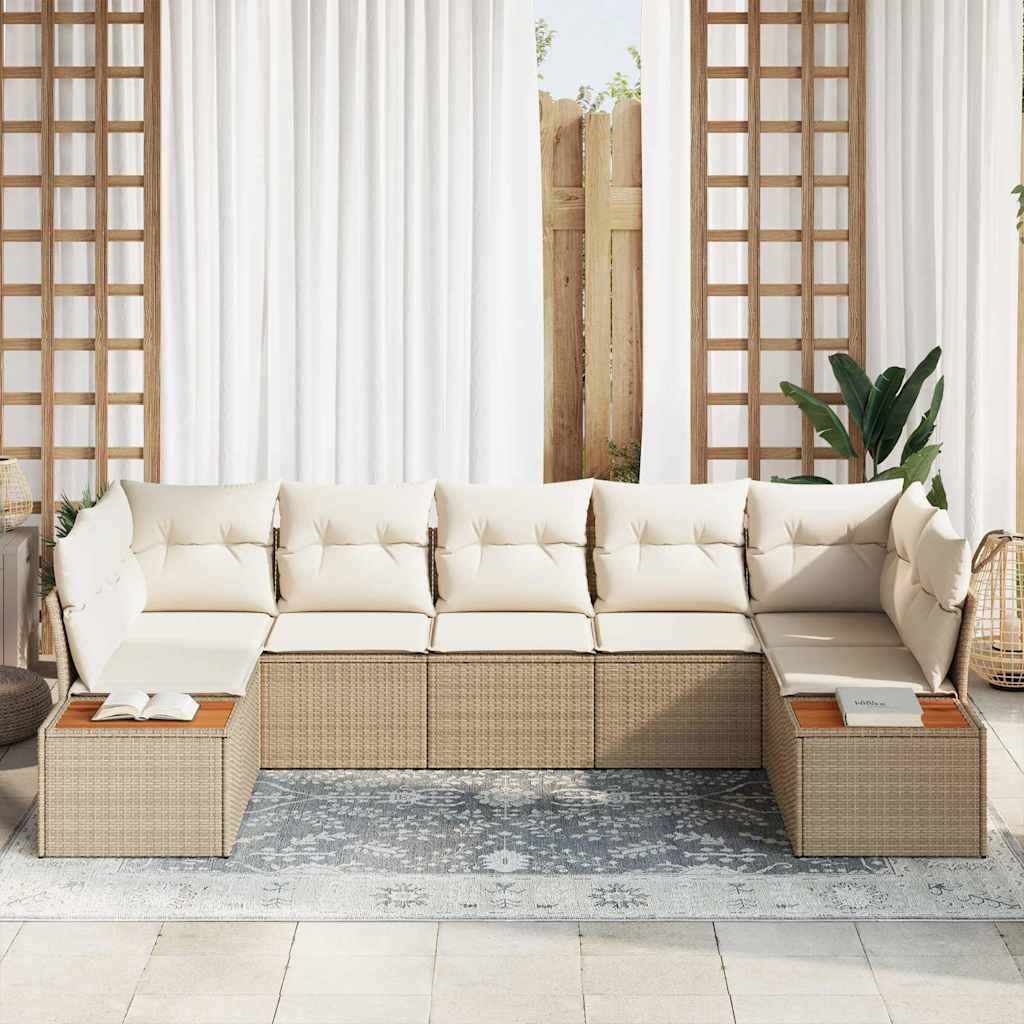 Set Divano da Giardino 7 pz 7-Numero di posti Beige e Crema