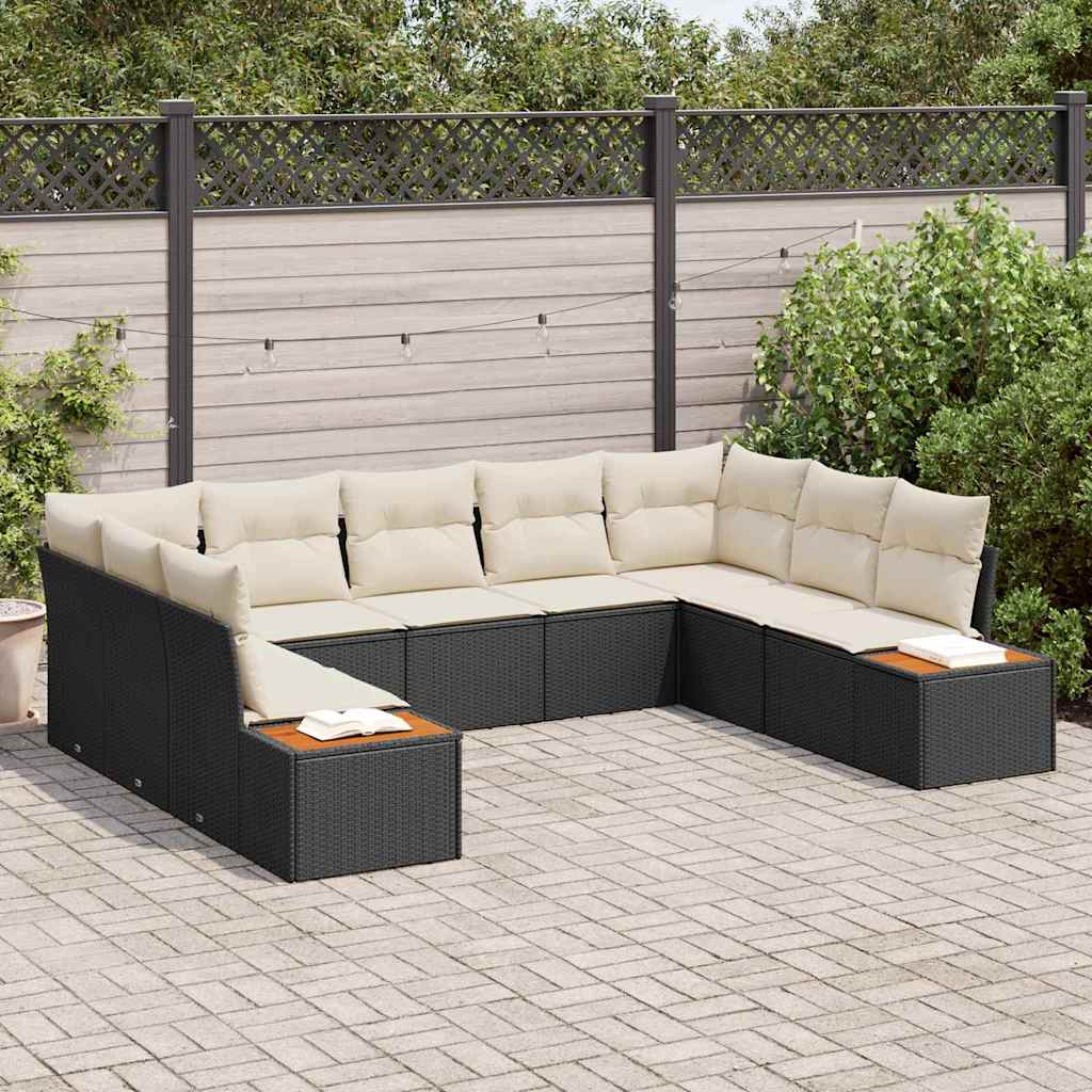 Set Divano da Giardino 5 pcs Nero e Crema Polyrattan | homemem39