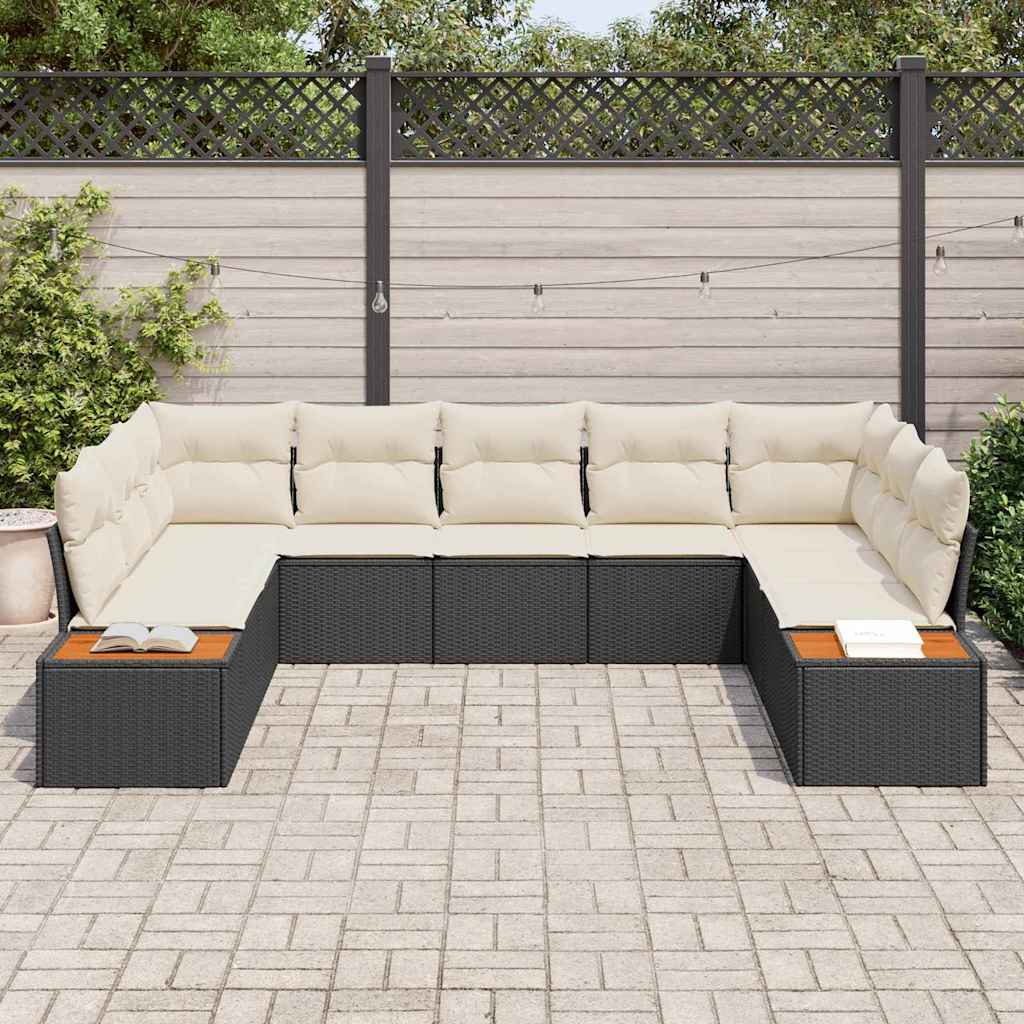 Set Divano da Giardino 5 pcs Nero e Crema Polyrattan | homemem39