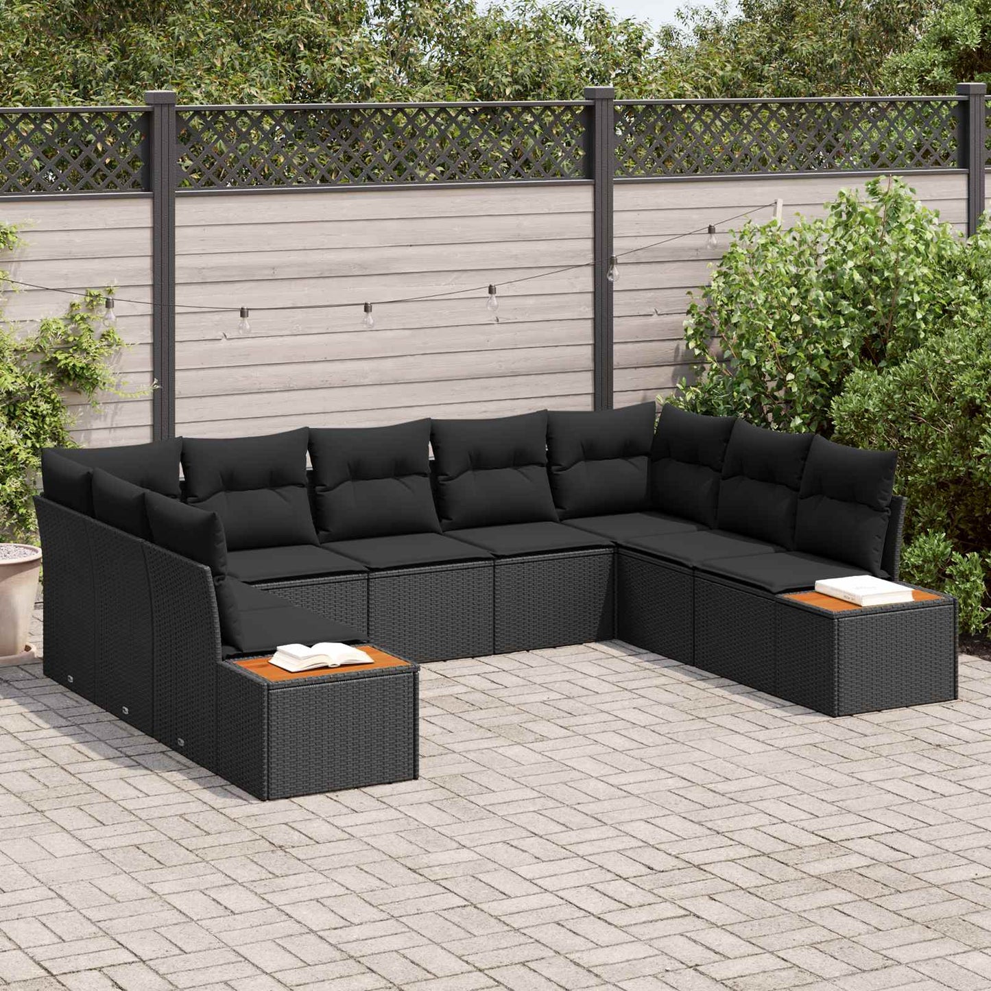 Set Divano da Giardino 5 pz 9-Numero di posti Nero Polyrattan