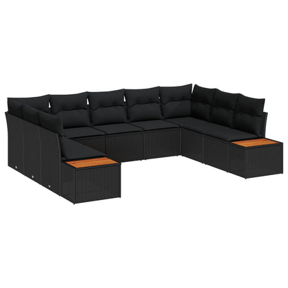 Set Divano da Giardino 5 pz 9-Numero di posti Nero Polyrattan