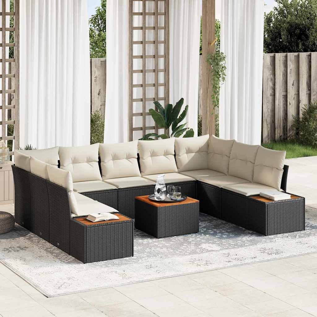 Set Divano da Giardino 5 pcs Nero e Crema Polyrattan