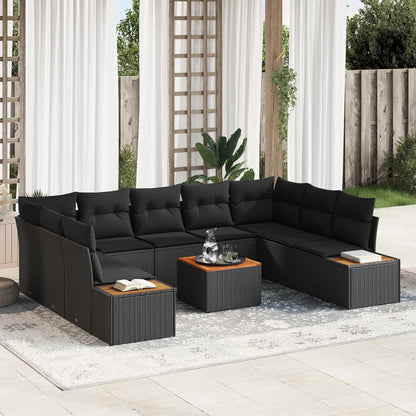 Set Divano da Giardino 5 pz 9-Numero di posti Nero Polyrattan