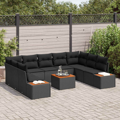 Set Divano da Giardino 5 pz 9-Numero di posti Nero Polyrattan