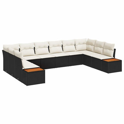 Set Divano da Giardino 10 pz 10-Numero di posti Nero e Crema