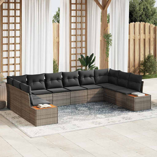 Set Divano da Giardino con cuscino 10 pcs Grigio Polyrattan