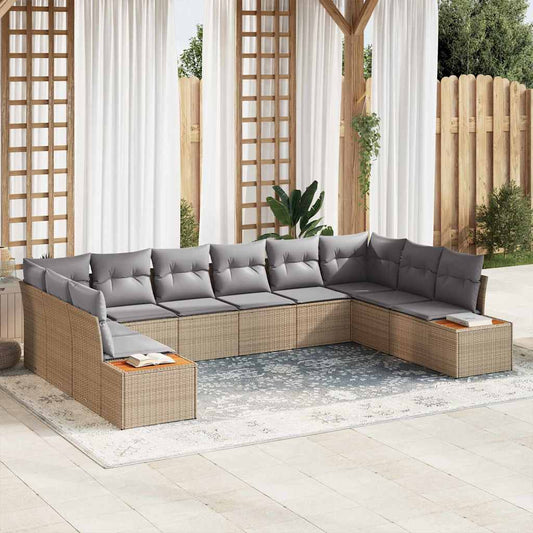 Set Divano da Giardino 10 pcs Beige e Grigio Chiaro Polyrattan