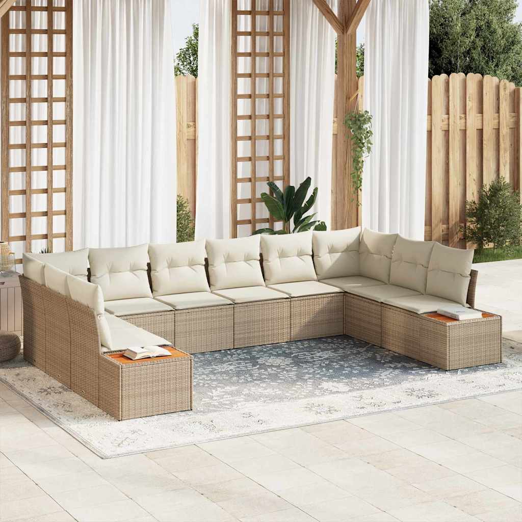 Set Divano da Giardino 10 pz 10-Numero di posti Beige e Crema