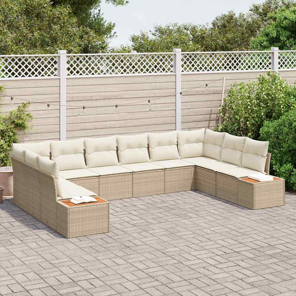 Set Divano da Giardino 10 pz 10-Numero di posti Beige e Crema