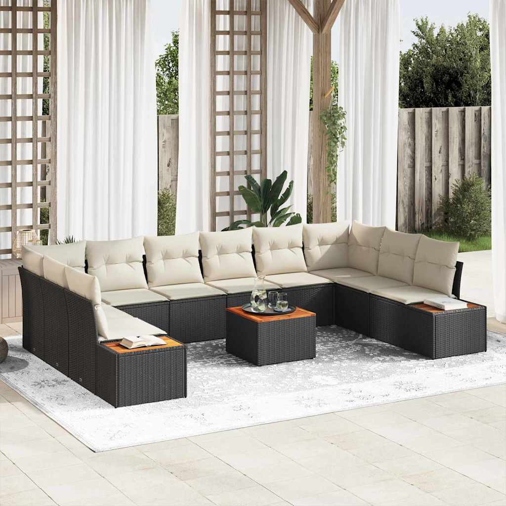 Set Divano da Giardino 10 pcs Nero e Crema Polyrattan | homemem39