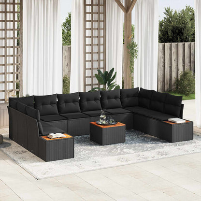 Set Divano da Giardino 10 pz 10-Numero di posti Nero Polyrattan