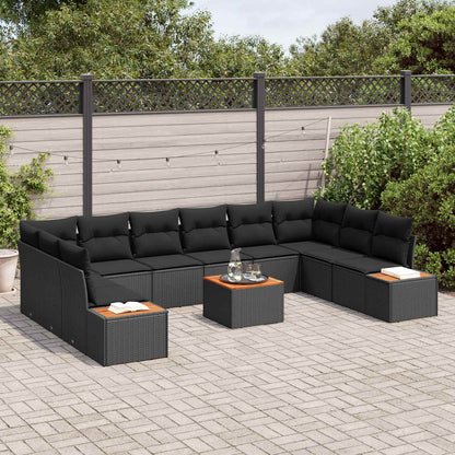 Set Divano da Giardino 10 pz 10-Numero di posti Nero Polyrattan