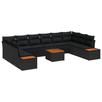 Set Divano da Giardino 10 pz 10-Numero di posti Nero Polyrattan