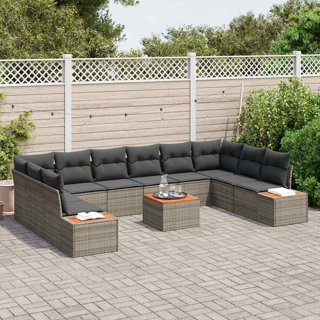 Set Divano da Giardino 10 pz 10-Numero di posti Grigio