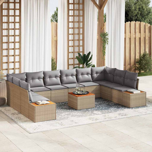 Set Divano da Giardino 10 pcs Beige e Grigio Chiaro Polyrattan