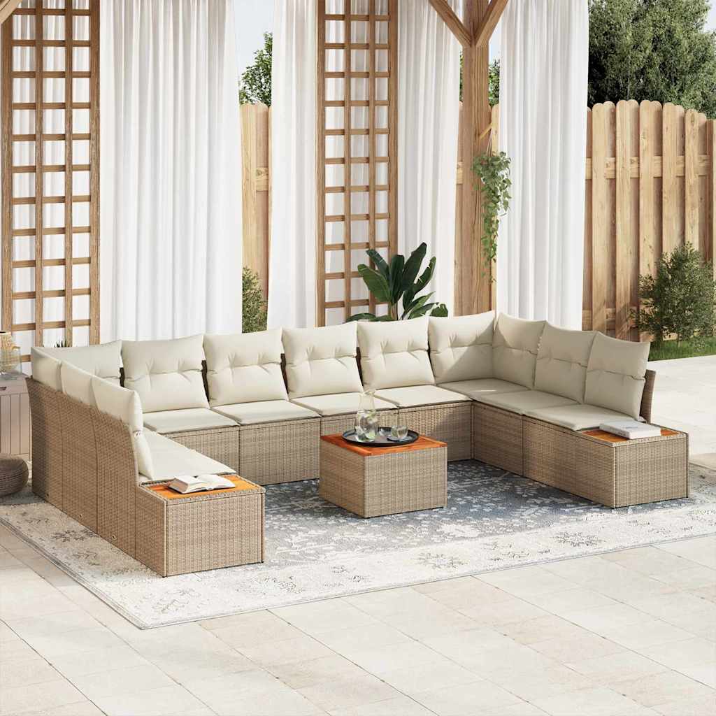 Set Divano da Giardino 10 pz 10-Numero di posti Beige e Crema