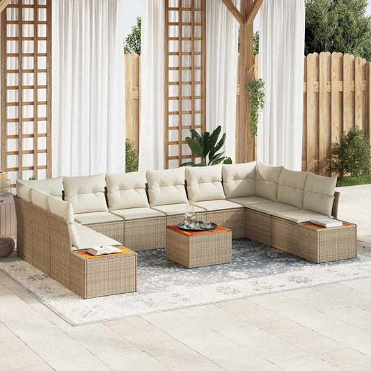 Set Divano da Giardino 10 pcs Beige e Crema Polyrattan