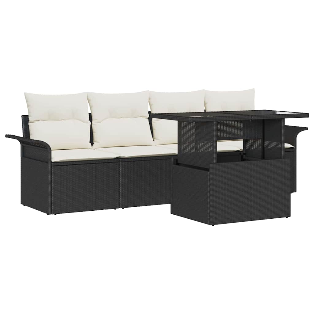 Set Divano da Giardino 5 pcs Nero Rattan in Polipropilene | homemem39