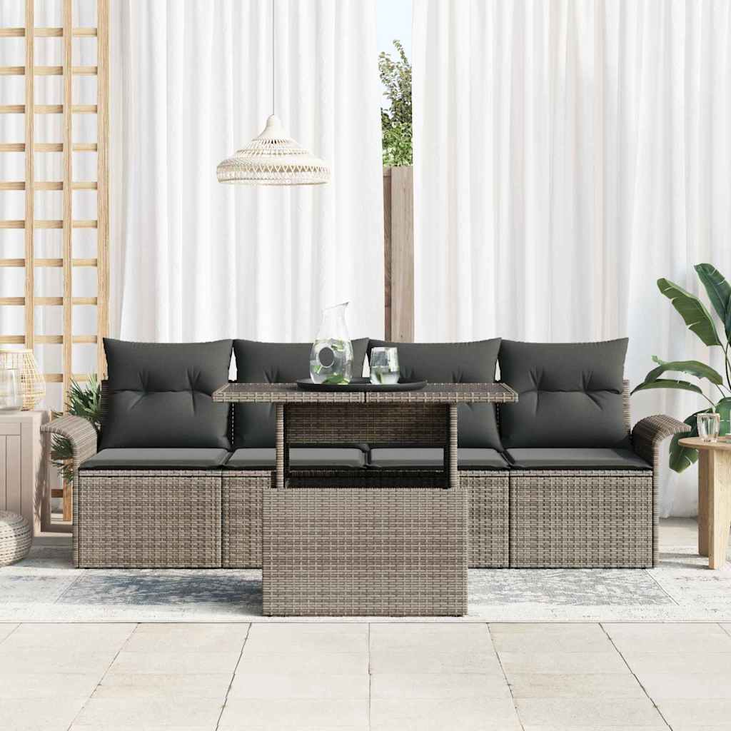Set Divano da Giardino con cuscino 5 pcs Grigio Poly Rattan - homemem39