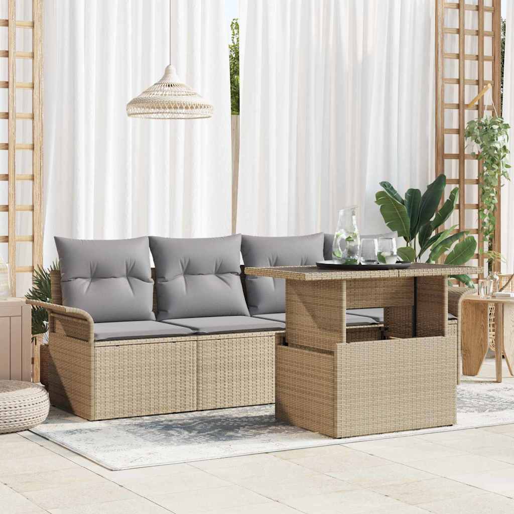 Set Divano da Giardino 5 pcs Beige Rattan in Polipropilene | homemem39