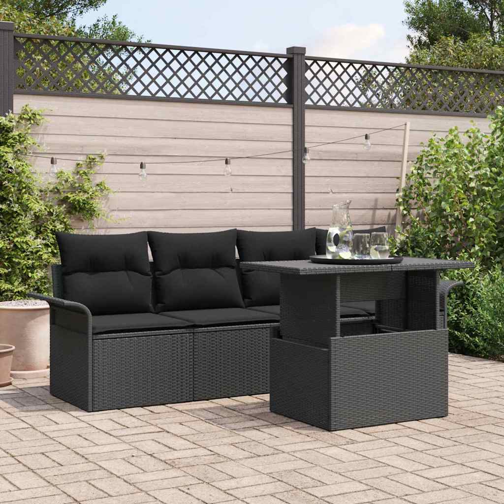 Set Divano da Giardino 5 pcs Nero Rattan in Polipropilene | homemem39