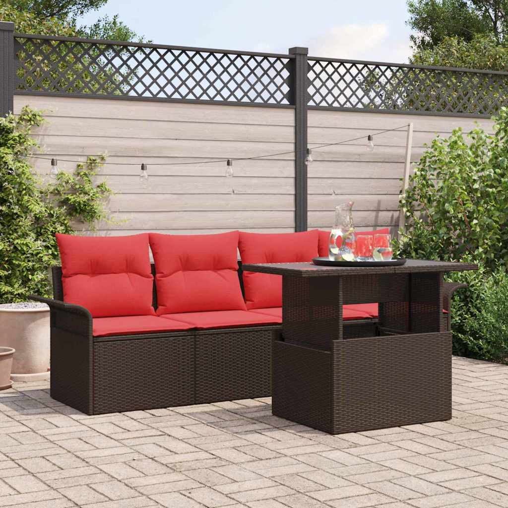 Set Divano da Giardino con cuscino 5 pcs Marrone Poly Rattan | homemem39