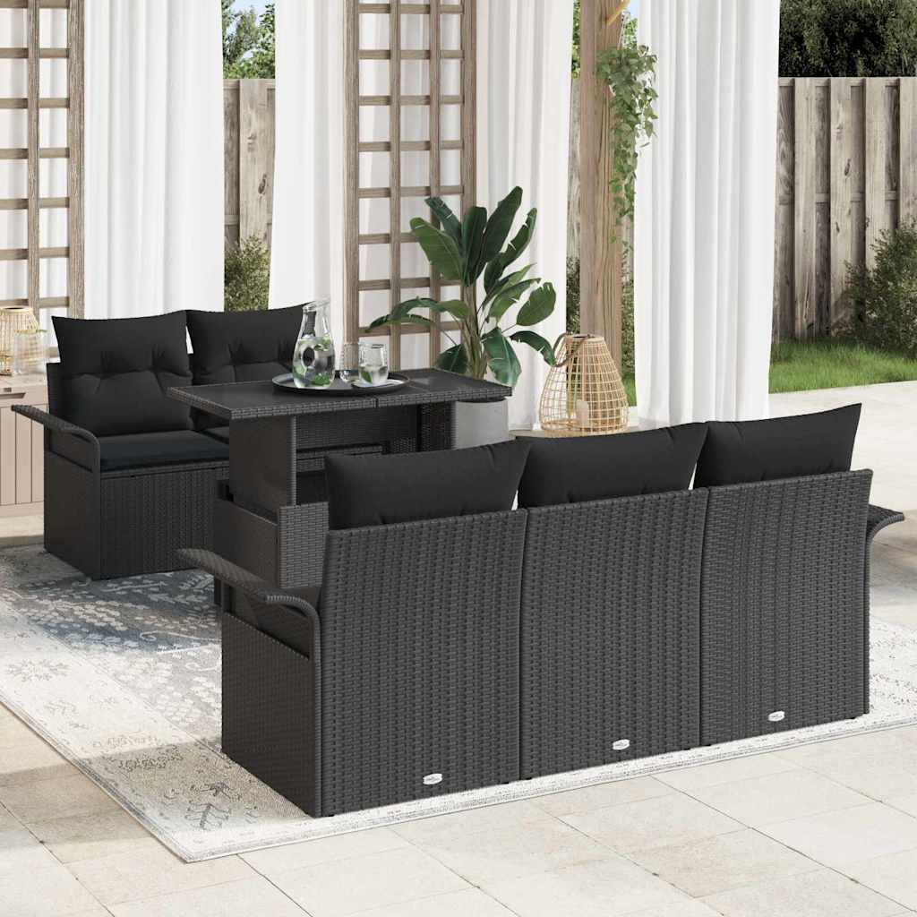 Set Divano da Giardino 6 pcs Nero Rattan in Polipropilene | homemem39