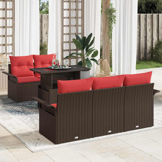 Set Divano da Giardino 6 pcs Marrone Rattan in Polipropilene | homemem39
