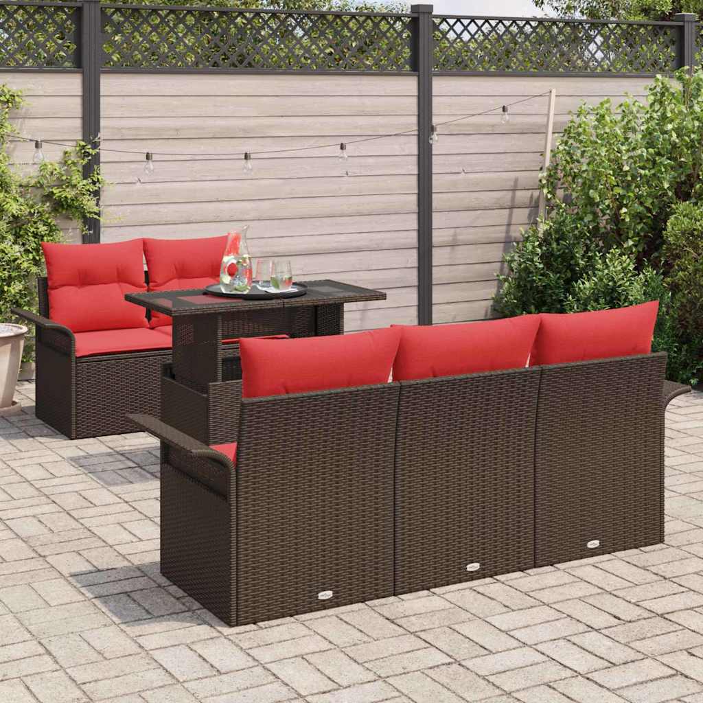 Set Divano da Giardino 6 pcs Marrone Rattan in Polipropilene | homemem39