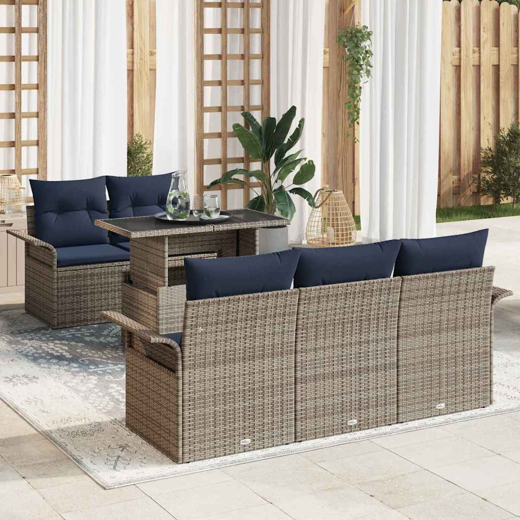 Set Divano da Giardino 6 pcs Grigio Rattan in Polipropilene | homemem39