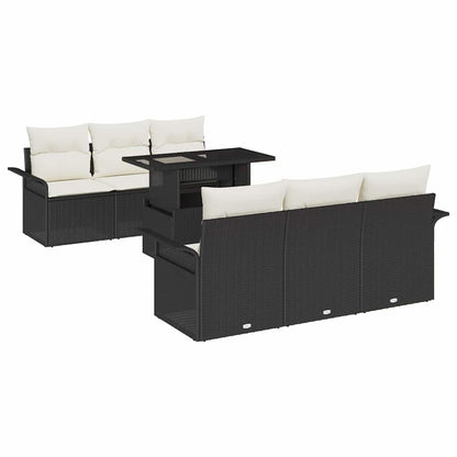 Set Divano da Giardino con cuscino 7 pcs Nero Poly Rattan | homemem39