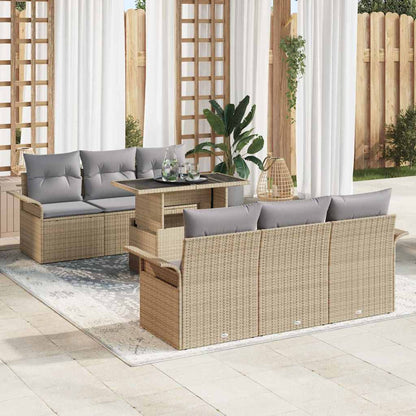 Set Divano da Giardino con cuscino 7 pcs Beige Poly Rattan - homemem39