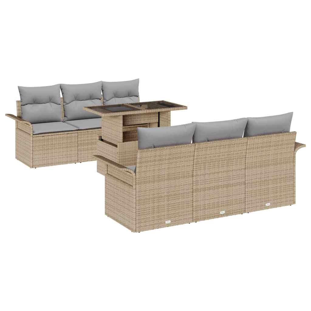 Set Divano da Giardino con cuscino 7 pcs Beige Poly Rattan - homemem39