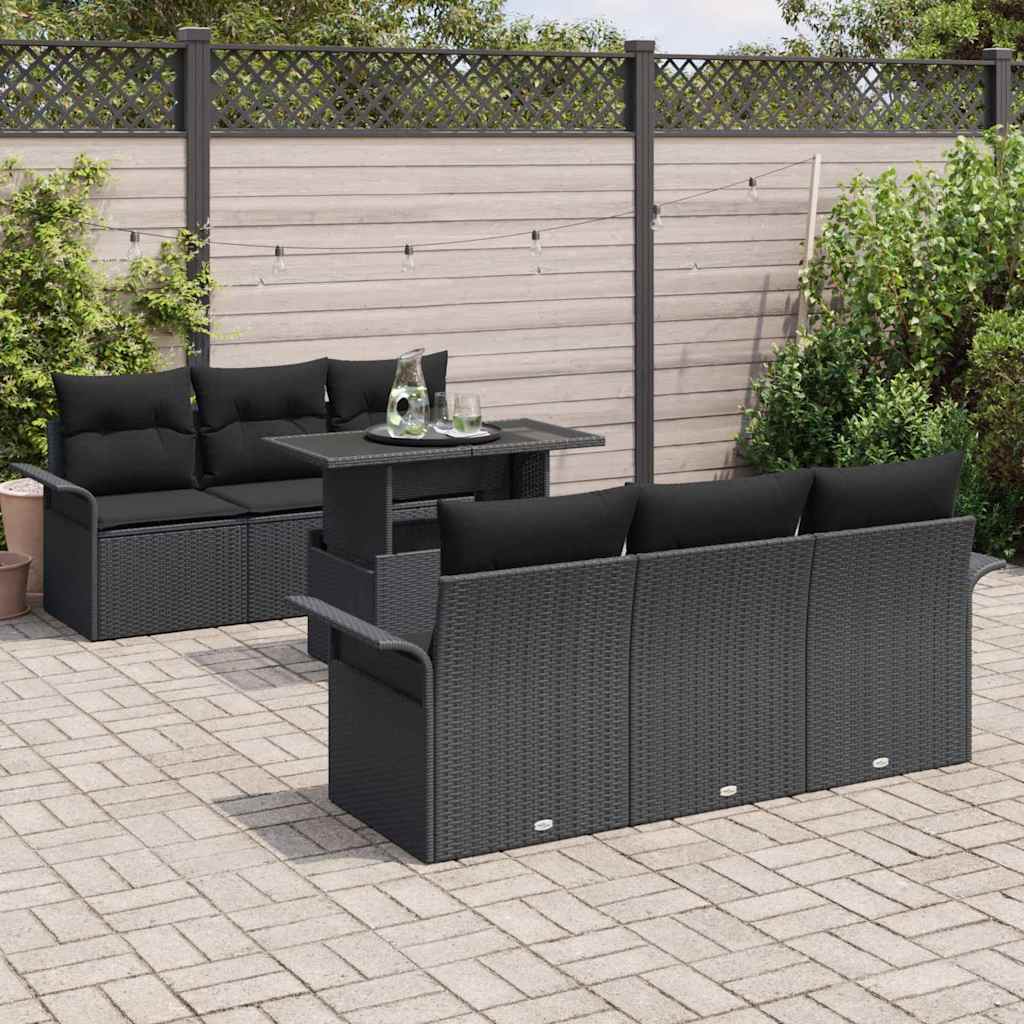 Set Divano da Giardino 7 pcs Nero Rattan in Polipropilene | homemem39