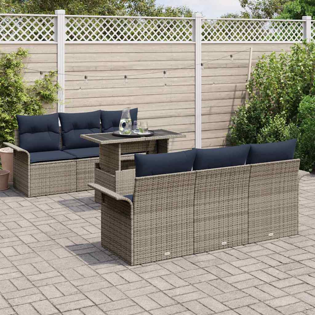 Set Divano da Giardino 7 pcs Grigio Rattan in Polipropilene | homemem39
