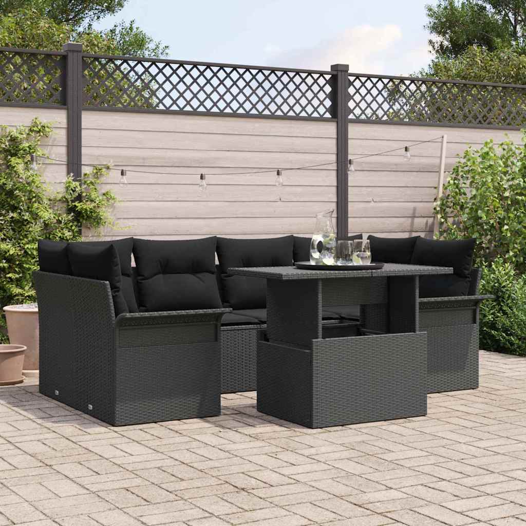 Set Divano da Giardino 7 pcs Nero Rattan in Polipropilene | homemem39